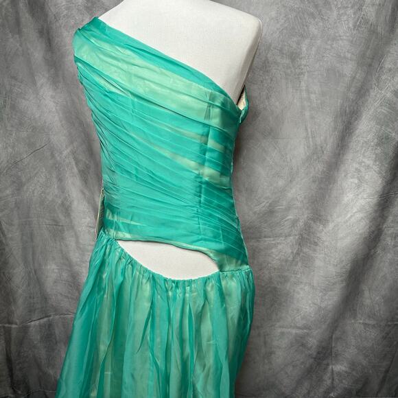 NWT Vilavi Dress Evening Gown Women Sz 12 Formal Chiffon Aqua Blue Asymmetrical - Picture 3 of 15